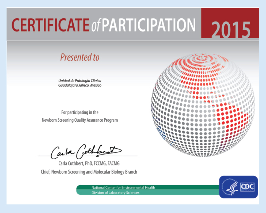 Certificado por el Programa de Aseguramiento de la Calidad del CDC, Atlanta, GA, USA.